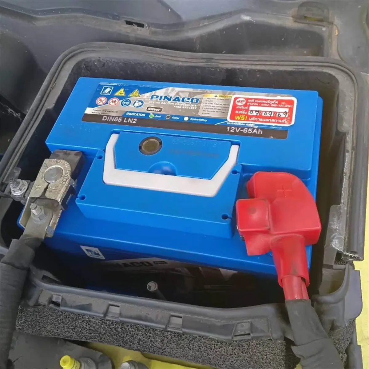แบตเตอรี่ PINACO DIN65 LN2 ที่ทีมช่าง JP Battery ติดตั้งในรถ Ford Mustang